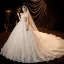 Charmant Ivory / Creme Glanz Brautkleider / Hochzeitskleider 2021 Ballkleid Eckiger Ausschnitt Perlenstickerei Pailletten Spitze Blumen Kurze Ärmel Rückenfreies Königliche Schleppe Hochzeit
