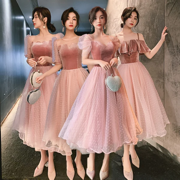 short bridesmaid dresses pink Short One Shoulder Pearl Pink Lace Bridesmaid Dress – misaislestyle main image 0