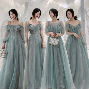 Chic Belle Vert Paillettes Robe Demoiselle D Honneur 2021 Princesse Bretelles Spaghetti Manches Courtes Dos Nu Longue Demoiselle D Honneur Robe Pour Mariage