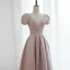 Modest / Simple Blushing Pink Satin Prom Dresses 2021 A-Line / Princess Spaghetti Straps Pearl Rhinestone Short Sleeve Backless Floor-Length / Long Prom Formal Dresses