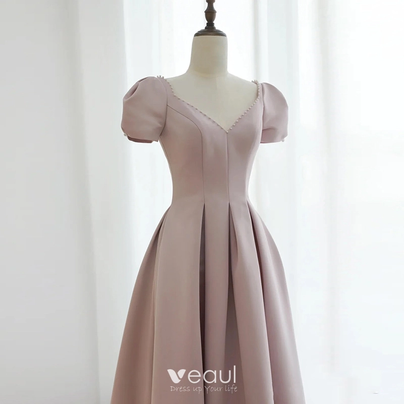 Pearl Pink Satin Spaghetti Straps A Line Prom Dress Pearl Pink Satin Spaghetti Straps A Line Prom Dress