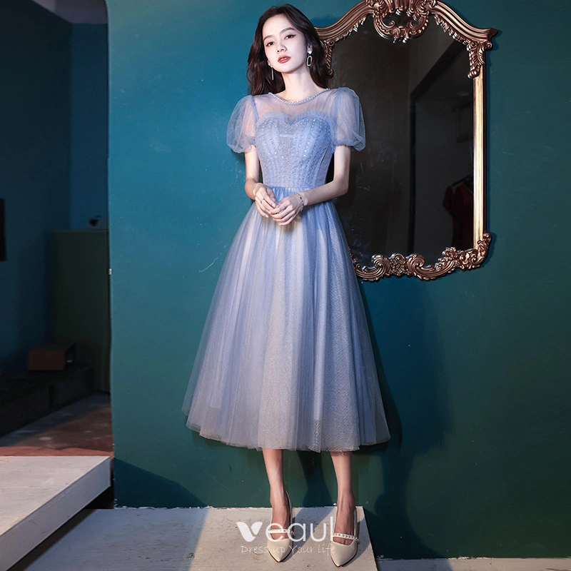 Chic / Beautiful Sky Blue Prom Dresses 2021 A-Line / Princess