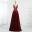 Scintillantes Charmant Bordeaux Robe De Bal Robe De Soirée 2021 Princesse Bretelles Spaghetti Perlage Paillettes Sans Manches Dos Nu Longue Promo Robe De Ceremonie