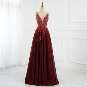 Sparkly Charming Burgundy Prom Dresses Evening Dresses 2021 A Line Princess Spaghetti Straps Beading Sequins Sleeveless Backless Floor Length Long Prom Formal Dresses
