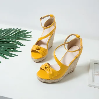 Fashion Yellow Street Wear Waterproof Womens Sandals 2021 Ankle Strap 11 Cm Platform Wedges Open Peep Toe Sandals