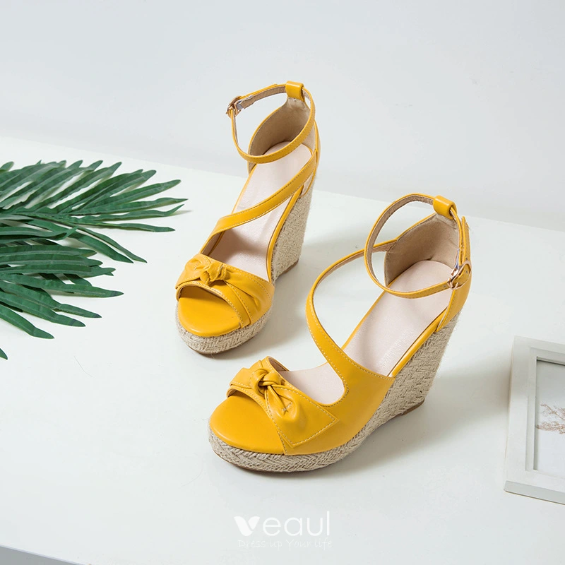 Yellow peep toe wedges clearance