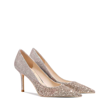 Charmant Champagne Paillettes Chaussure De Mariée 2021 Cuir 8 Cm Talons Aiguilles À Bout Pointu Mariage Escarpins Talons Hauts