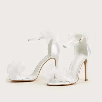 Mode Blanche Chaussure De Mariée 2021 Noeud Bride Cheville 11 Cm Talons Aiguilles Peep Toes Bout Ouvert Mariage Sandales Talons Hauts