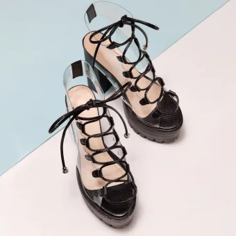Mode Transparent Noire Vêtement De Rue Sandales Femme 2021 13 Cm Talons Épais Peep Toes Bout Ouvert Sandales Talons Hauts