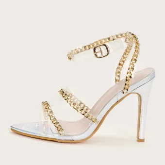 Sexy Argenté Soirée Sandales Femme 2021 Bride Cheville 11 Cm Talons Aiguilles Peep Toes Bout Ouvert Sandales Talons Hauts
