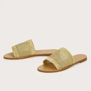 Prisvärd Brun Casual Fläta Platt Toffel Flip Flops 2021 Peep Toe Damskor