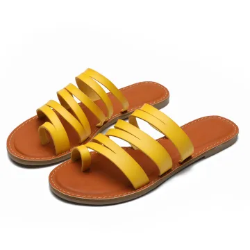 Enkla Gul Casual Stranden Toffel Flip Flops 2021 Peep Toe Damskor