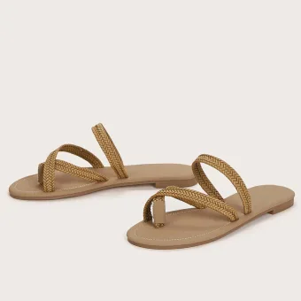 Modest Simple Braid Beach Slipper Flip Flops 2021 Open Peep Toe Womens Shoes