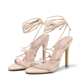 Sexy Roman Beige Evening Party Womens Sandals 2021 Ankle Strap 13 Cm Stiletto Heels Open Peep Toe Pumps High Heels