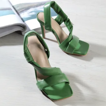 Proste Simple Przypadkowy Zielony Sandały Damskie 2021 Z Paskiem 10 Cm Szpilki Peep Toe Sandały Wysokie Obcasy