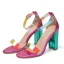 Eye-catching Fuchsia Laser Cocktail Party Evening Party Womens Sandals 2021 Ankle Strap 11 cm Thick Heels Open / Peep Toe Sandals High Heels