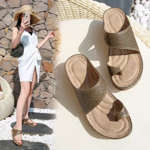 Bohemen Khaki Doorboord Platte Strand Sandalen Dames 2021 Toevallig Peep Toe Sandalen