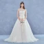 Elegant Handmade  Champagne Wedding Dresses 2017 A-Line / Princess Scoop Neck Sleeveless Appliques Flower Lace Backless Beading Rhinestone Court Train