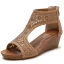 Bohemia Brown Street Wear Pierced Rhinestone Womens Sandals 2021 5 cm Wedges Open / Peep Toe Sandals