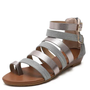 Romeins Zilveren Straatkleding Platte Sandalen Dames 2021 Enkelband Peep Toe Sandalen
