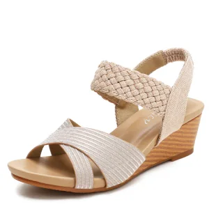 Fashion Champagne Street Wear Braid Womens Sandals 2021 5 Cm Wedges Open Peep Toe Sandals