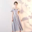 Chic / Beautiful Grey Homecoming Graduation Dresses 2018 A-Line / Princess Off-The-Shoulder Spaghetti Straps Short Sleeve Bow Sash Tea-length Ruffle Backless Formal Dresses