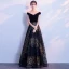 Bling Bling Navy Blue Evening Dresses  2018 A-Line / Princess V-Neck Short Sleeve Gold Glitter Tulle Floor-Length / Long Backless Formal Dresses