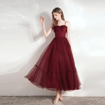Chic Belle Bordeaux De Retour Robe De Bal Robe De Soirée Robe De Graduation 2021 Princesse Bretelles Spaghetti Perlage Cristal Paillettes Sans Manches Dos Nu Longue Robe De Ceremonie
