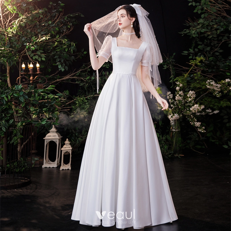 Buy Long Simple Wedding Dress, Elegant Style Satin Wedding Dress,a-line Bridal  Gown,custom Made Wedding Dress,minimalist Bridal Gown,corset Gown Online in  India - Etsy