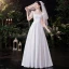 Schlicht Elegante Ivory / Creme Satin Brautkleider / Hochzeitskleider A Linie 2021 Eckiger Ausschnitt Kurze Ärmel Rückenfreies Lange Hochzeit