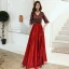 Chic / Belle Bordeaux Robe Demoiselle D'honneur 2021 Princesse V-Cou Appliques Paillettes 1/2 Manches Dos Nu Ceinture Longue Demoiselle D'honneur Robe Pour Mariage