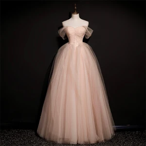 Chic Belle Rougissant Rose Robe De Bal 2021 Princesse De L 039 Épaule Sans Manches Dos Nu Perlage Longue Promo Robe De Ceremonie