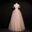 Chic / Beautiful Blushing Pink Prom Dresses 2021 A-Line / Princess Off-The-Shoulder Sleeveless Backless Beading Floor-Length / Long Prom Formal Dresses