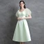 Modest / Simple Sage Green Homecoming Satin Graduation Dresses 2021 A-Line / Princess Square Neckline Bow Short Sleeve Tea-length Formal Dresses
