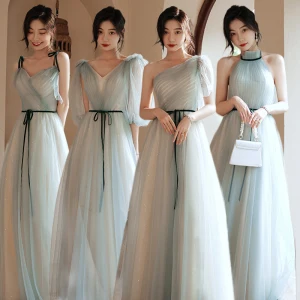 Simple Bleu Ciel Robe Demoiselle D Honneur 2021 Princesse Manches Courtes Dos Nu Noeud Ceinture Longue Demoiselle D Honneur Robe Pour Mariage