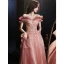 Charmant Rose Sombre Robe De Bal 2021 Princesse De l'épaule Perlage Paillettes Manches Courtes Appliques Dos Nu Longue Promo Robe De Ceremonie