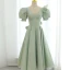 Vintage / Retro Sage Green Prom Dresses A-Line / Princess 2021 Scoop Neck Puffy Short Sleeve Backless Bow Tea-length Prom Formal Dresses