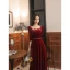 Charming Burgundy Suede Evening Dresses  2021 A-Line / Princess Square Neckline Rhinestone 1/2 Sleeves Backless Bow Floor-Length / Long Evening Party Formal Dresses