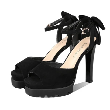 Chic Beautiful Black Cocktail Party Suede Womens Sandals 2021 Leather Ankle Strap 11 Cm Stiletto Heels Open Peep Toe Sandals High Heels