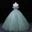 Elegant Mint Green Lace Flower Sequins Formal Dresses 2022 Ball Gown Off-The-Shoulder Sleeveless Backless Floor-Length / Long Prom Dresses