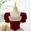 Elegant Burgundy Printing Prom Dresses 2023 Ball Gown Square Neckline Sequins Short Sleeve Backless Floor-Length / Long Prom Formal Dresses