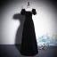 Elegant Black Solid Color Velvet Prom Dresses 2023 A-Line / Princess Square Neckline Short Sleeve Backless Floor-Length / Long Prom Formal Dresses