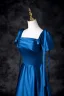 Vintage / Retro Royal Blue Satin Prom Dresses 2025 A-Line / Princess Square Neckline Short Sleeve Bow Backless Floor-Length / Long Prom Formal Dresses