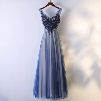 Chic Belle Robe De Ceremonie 2017 Dentelle Fleur Princesse Longue V Cou Sans Manches Robe De Bal