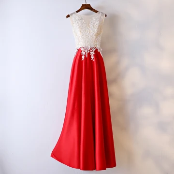 Hermoso Rojo Vestidos Formales 2017 Con Encaje Flor Perla Scoop Escote La Altura Del Tobillo Sin Mangas A Line Princess Vestidos De Noche