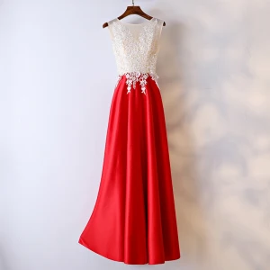 Hermoso Rojo Vestidos Formales 2017 Con Encaje Flor Perla Scoop Escote La Altura Del Tobillo Sin Mangas A Line Princess Vestidos De Noche