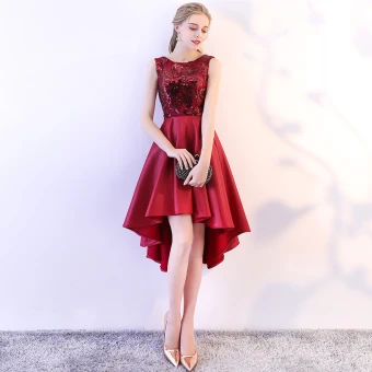 Chic Belle Bordeaux Robe De Cocktail 2018 Princesse Paillettes Encolure Dégagée Sans Manches Asymétrique Robe De Ceremonie