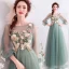 Bloemenfee Jade Groen Galajurken 2019 A lijn Ronde Hals Kant Bloem Appliques Parel Rhinestone 3/4 Mouwen Ruglooze Lange Gelegenheid Jurken
