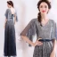 Scintillantes Bleu Marine Dégradé De Couleur Robe De Soirée 2019 Princesse V-Cou Paillettes Noeud 1/2 Manches Dos Nu Longue Robe De Ceremonie