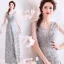 Chic / Belle Gris Robe De Soirée 2019 Princesse V-Cou Perlage Cristal En Dentelle Fleur Sans Manches Dos Nu Longue Robe De Ceremonie